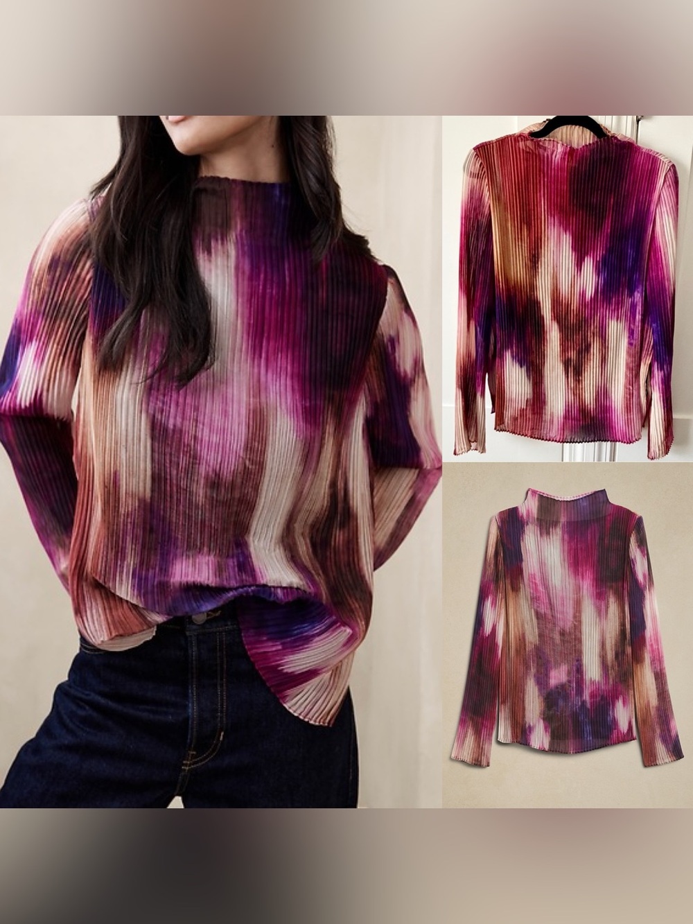 Banana Republic Monogram Blanche Pleated Top Purple Sz M